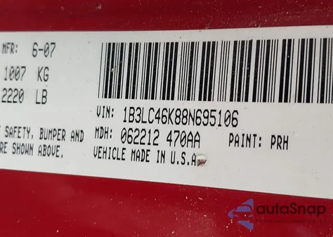 2008 Dodge Avenger Se z USA, uszkodzony, nr VIN 1B3LC46K88N695106